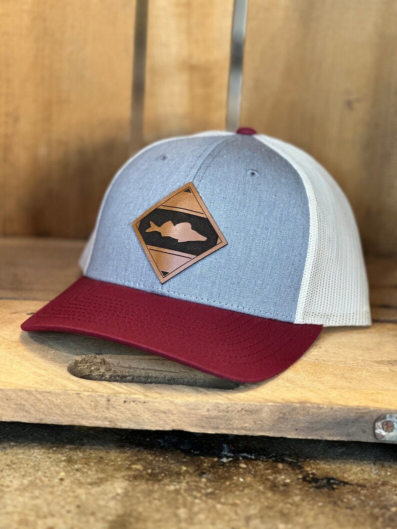 Diamond Fish Walleye Leather Patch Trucker Hat - Walleye Fishing Hat - Walleye Fish Trucker Hat